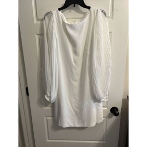 WHITE‎ HOUSE BLACK MARKET Women's White Pleated Sheer Sleeve Shift Dress Size 10